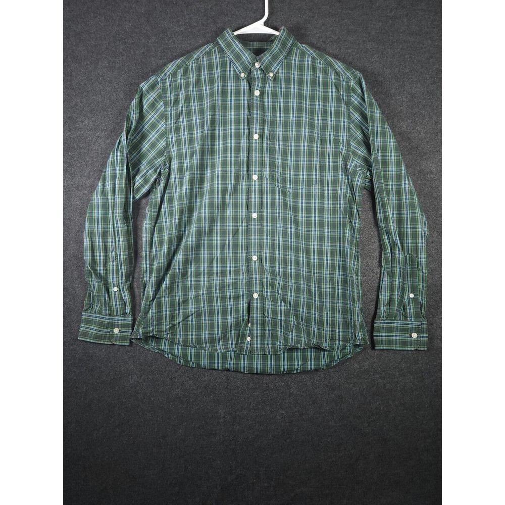 Old Navy Shirt Mens Large L Button Up Plaid‎ Regular Fit Long Sleeve Green